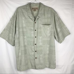 Jamaica Jaxx Silk Short Sleeve Button Up Shirt Textured Silk Jacquard size XL